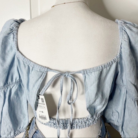 Zara Denim Crop Open back top (M) - Picture 7 of 10
